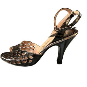 Black Woven Slingback Heels - Women's Open-Weave Dress Pumps